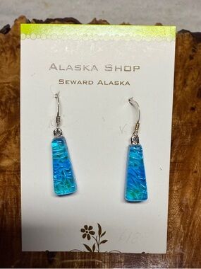 Handmade glass turquoise glass earrings from Alaska  - NWT
